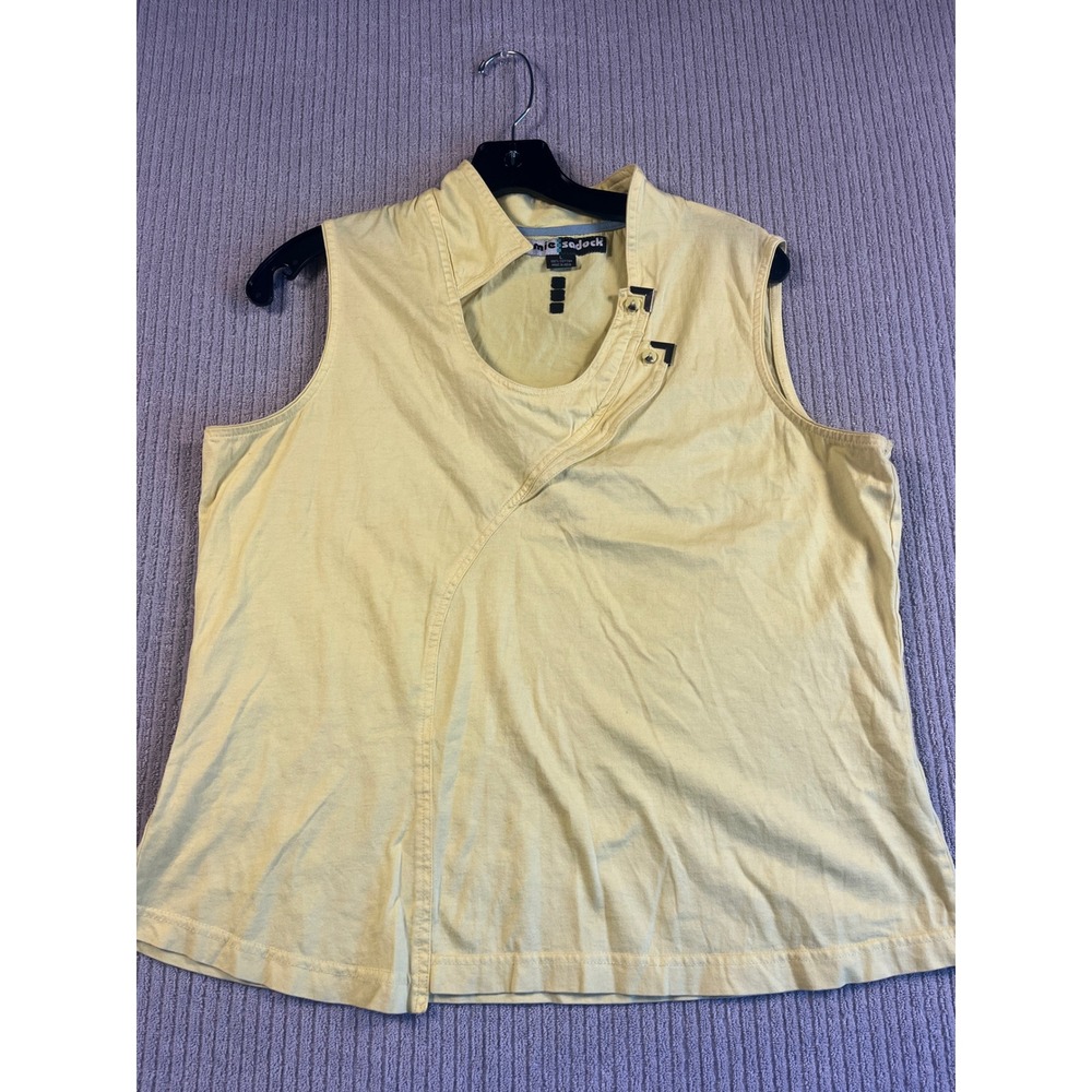 Jamie Sadock Womens Top L Yellow Sleeveless Asymmetric Golf Mock Neck Cotton